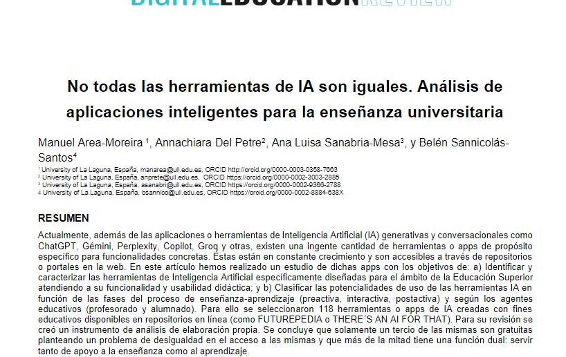 “No todas las herramientas de IA son iguales. Análisis de aplicaciones inteligentes para la enseñanza universitaria”