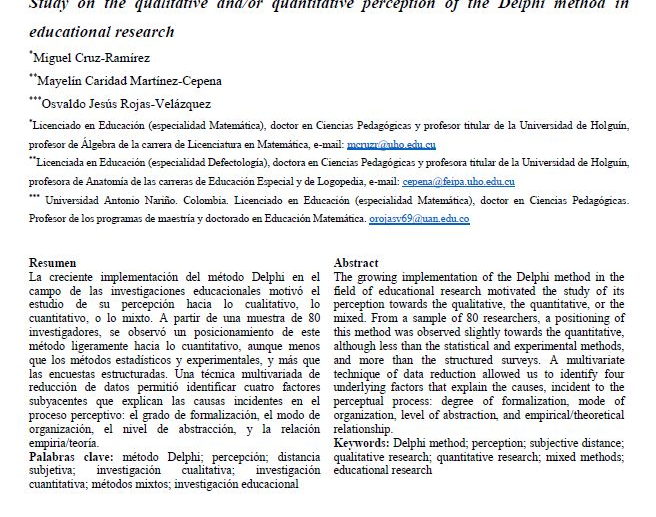 “Estudio sobre la percepción cualitativa y/o cuantitativa del método Delphi en las investigaciones educacionales”