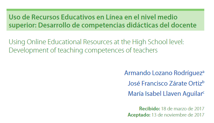 Artículo científico “Uso de Recursos Educativos en Línea en el nivel medio superior: Desarrollo de competencias didácticas del docente”