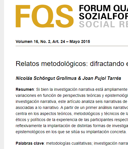 Artículo científico “Relatos metodológicos: difractando experiencias narrativas de investigación”