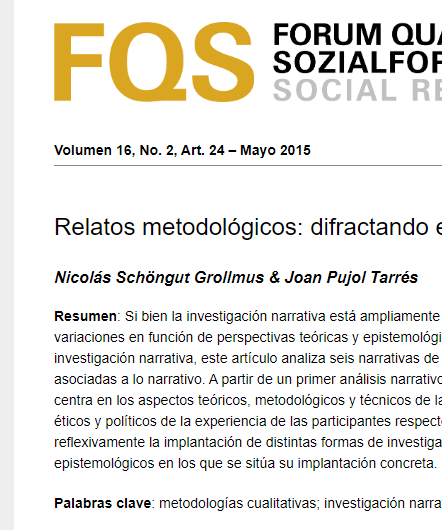 Artículo científico “Relatos metodológicos: difractando experiencias narrativas de investigación”