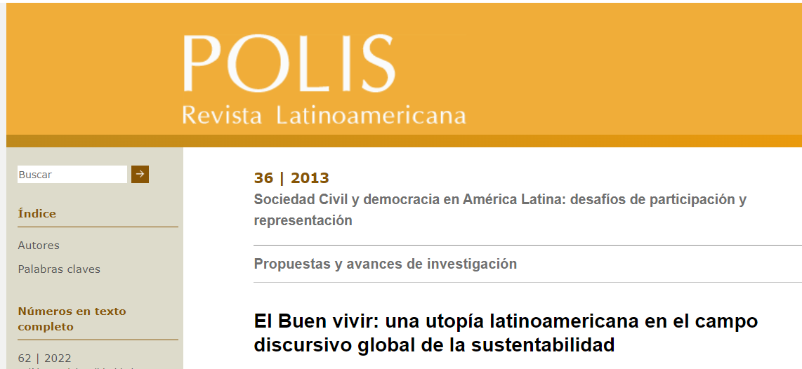 Artículo científico “El Buen vivir: una utopía latinoamericana en el campo discursivo global de la sustentabilidad”