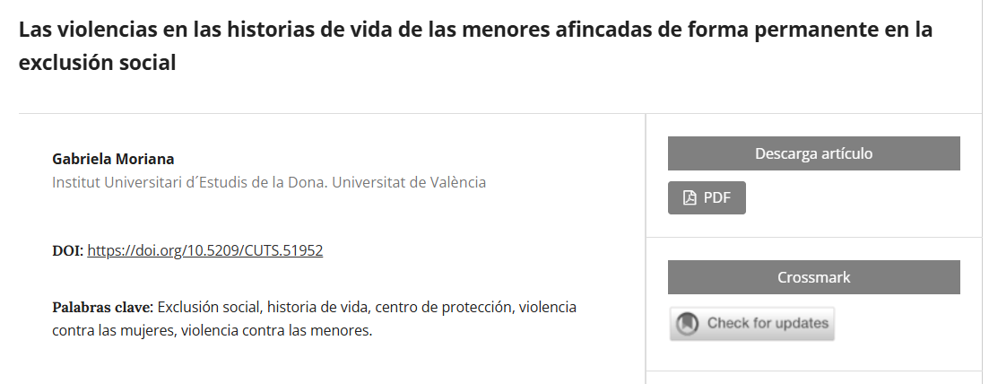 Artículo científico “Las violencias en las historias de vida de las menores afincadas de forma permanente en la exclusión social” (2017)