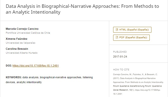Artículo científico “El análisis de datos en enfoques biográficos-narrativos: desde los métodos hacia una intencionalidad analítica” (2017)