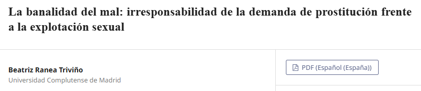 Artículo científico “La banalidad del mal: irresponsabilidad de la demanda de prostitución frente a la explotación sexual”(2020)