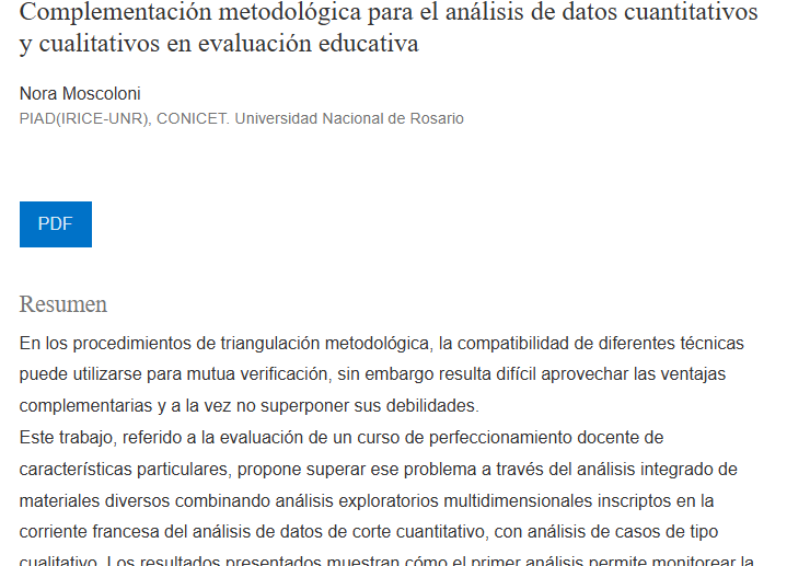 Artículo científico “Complementación metodológica para el análisis de datos cuantitativos y cualitativos en evaluación educativa” (2005)