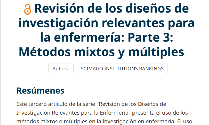 Artículo científico “Revisión de los diseños de investigación relevantes para la enfermería: Parte 3: Métodos mixtos y múltiples” (2007)