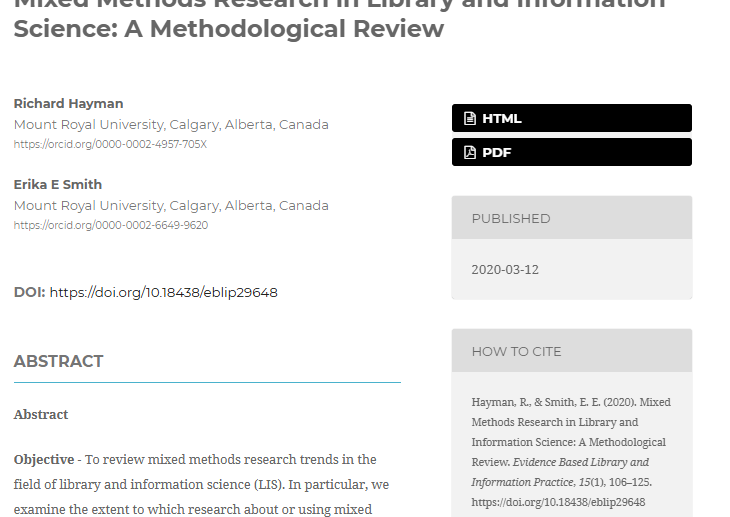 Artículo científico “[Trad.] Investigación de métodos mixtos en bibliotecología y ciencias de la información: una revisión metodológica” (2020)