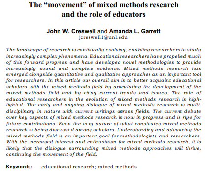 Artículo científico «[Trad.] El “movimiento” de la investigación con métodos mixtos y el papel de los educadores (2008)»