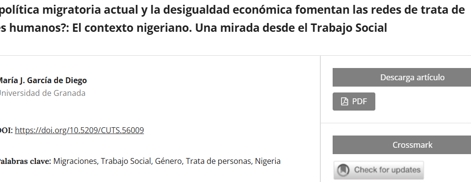 Artículo científico “¿La política migratoria actual y la desigualdad económica fomentan las redes de trata de seres humanos?: El contexto nigeriano. Una mirada desde el Trabajo Social” (2018)