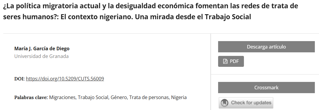 Artículo científico “¿La política migratoria actual y la desigualdad económica fomentan las redes de trata de seres humanos?: El contexto nigeriano. Una mirada desde el Trabajo Social” (2018)