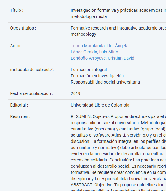 Artículo científico “Investigación formativa y prácticas académicas integradoras en el marco de la Responsabilidad Social Universitaria: Un análisis a partir de metodología mixta” (2019)