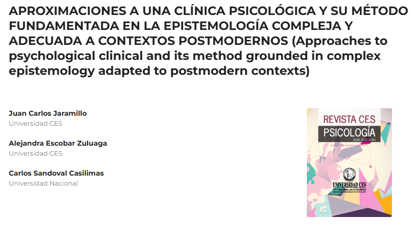Artículo científico “Aproximaciones a una clínica psicológica y su método fundamentada en la epistemología compleja y adecuada a contextos postmodernos” (2015)