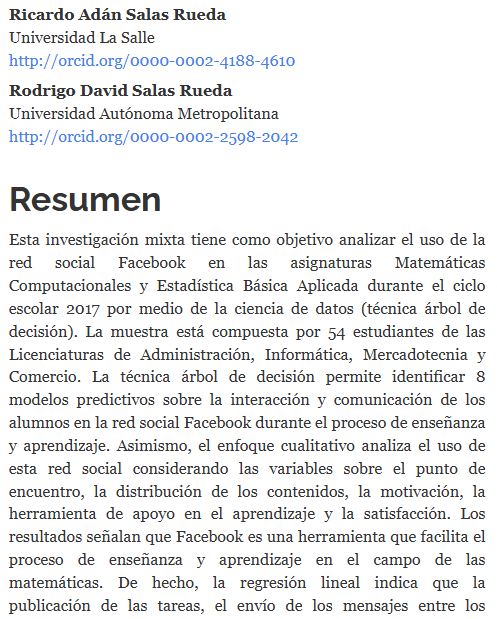 Artículo científico “Impacto de la red social Facebook en el proceso educativo superior de las matemáticas considerando la ciencia de datos” (2019)