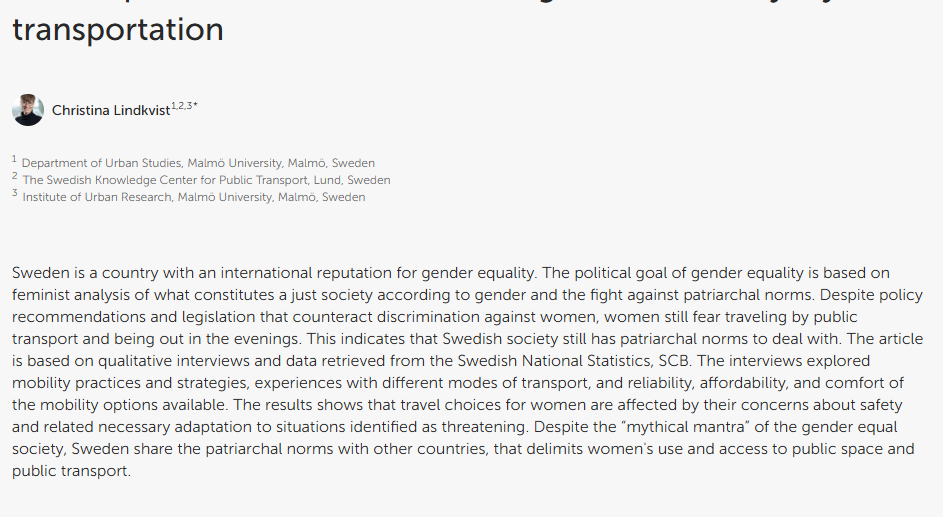 Artículo científico “[Trad.] Estrategias de movilidad de género y desafíos para los viajes sostenibles: normas patriarcales que controlan el transporte cotidiano de las mujeres” (2024)