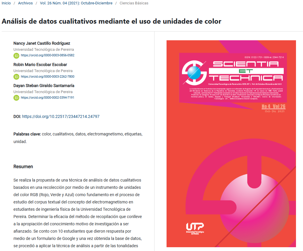 Artículo científico “Análisis de datos cualitativos mediante el uso de unidades de color” (2021)