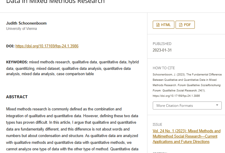 Artículo científico “[Trad.] La diferencia fundamental entre datos cualitativos y cuantitativos en la investigación con métodos mixtos” (2023)