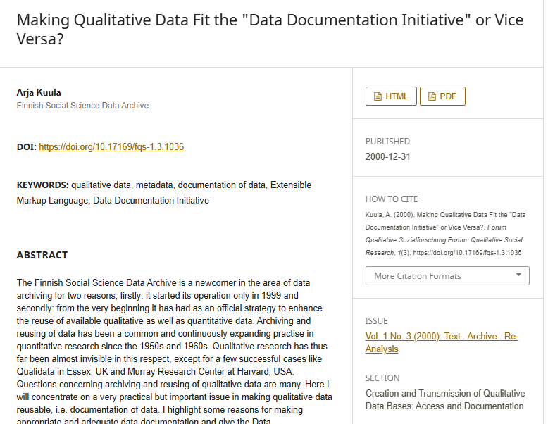 Artículo científico “[Trad.] ¿Cómo hacer que los datos cualitativos se adapten a la “iniciativa de documentación de datos” o viceversa?” (2000)