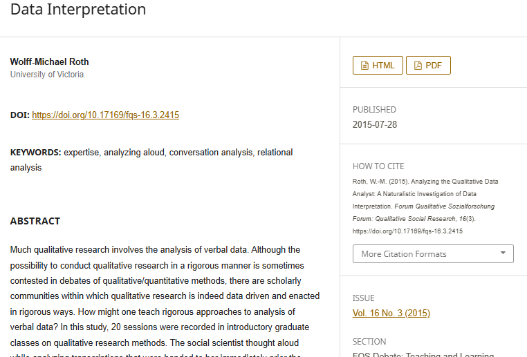 Artículo científico “[Trad.] Análisis del analista de datos cualitativos: una investigación naturalista de la interpretación de datos” (2015)