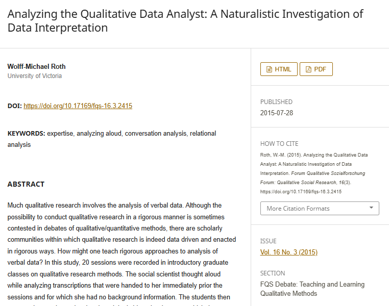 Artículo científico “[Trad.] Análisis del analista de datos cualitativos: una investigación naturalista de la interpretación de datos” (2015)