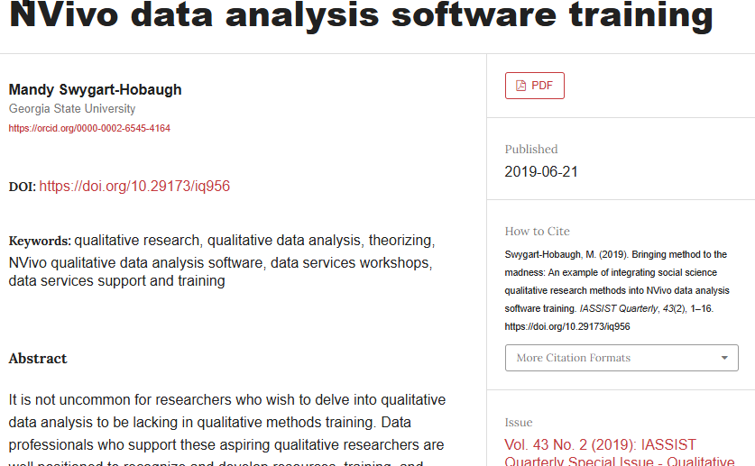Artículo científico “[Trad.] Incorporando método a la locura: un ejemplo de integración de métodos de investigación cualitativa de las ciencias sociales en la capacitación del software de análisis de datos NVivo” (2019)