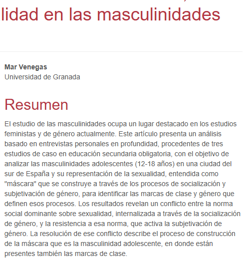 Artículo científico “La masculinidad como máscara: clase, género y sexualidad en las masculinidades adolescentes” (2020)
