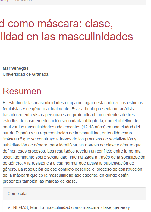 Artículo científico “La masculinidad como máscara: clase, género y sexualidad en las masculinidades adolescentes” (2020)