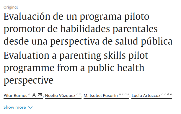 Artículo científico “Evaluación de un programa piloto promotor de habilidades parentales desde una perspectiva de salud pública” (2016)