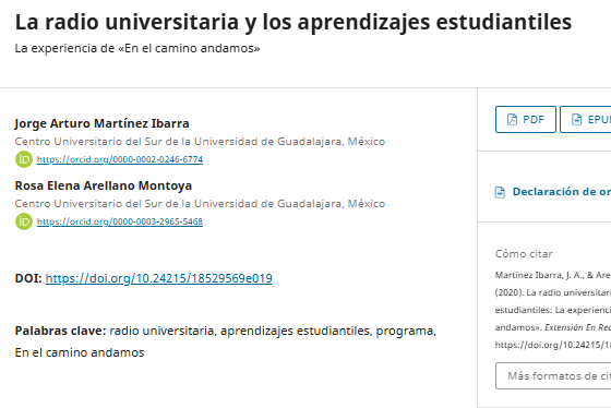 Artículo científico “La radio universitaria y los aprendizajes estudiantiles: La experiencia de «En el camino andamos»” (2020)