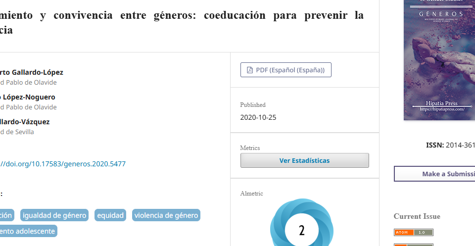 Artículo científico “Pensamiento y convivencia entre géneros: coeducación para prevenir la violencia” (2020)