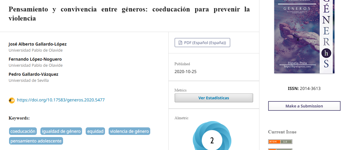 Artículo científico “Pensamiento y convivencia entre géneros: coeducación para prevenir la violencia” (2020)