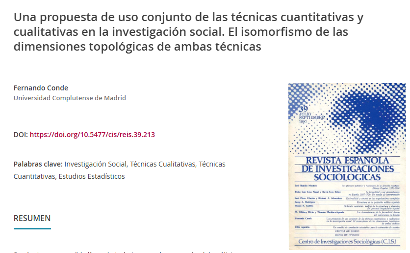 Notas de investigación: “Una propuesta de uso conjunto de las técnicas cuantitativas y cualitativas en la investigación social. El isomorfismo de las dimensiones topológicas de ambas técnicas” (1987)