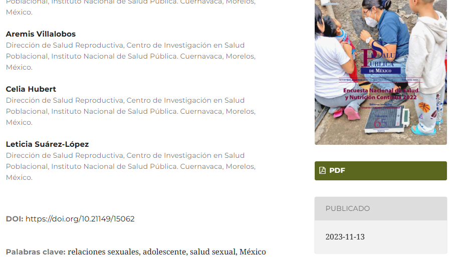 Artículo científico “Conductas de riesgo asociadas con el inicio sexual temprano en adolescentes en México” (2023)