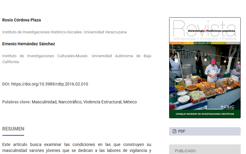 Artículo científico “En la línea de fuego: Construcción de masculinidades en jóvenes tamaulipecos ligados al narco” (2016)