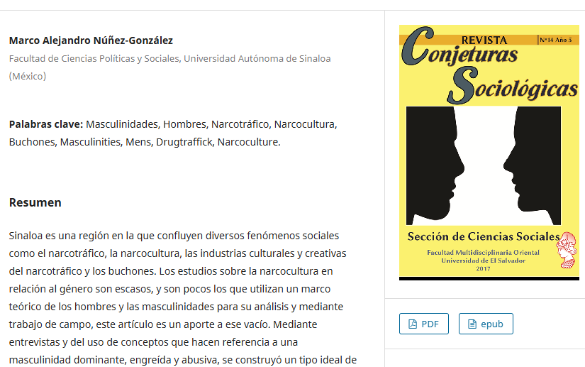 Artículo científico “Masculinidades en la narcocultura: el machismo, los buchones y los mangueras” (2017)