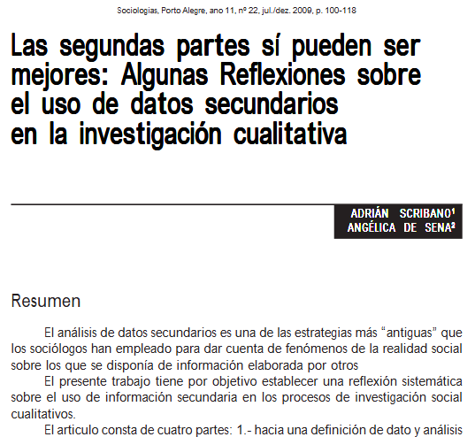 Artículo científico “Las segundas partes sí pueden ser mejores: Algunas Reflexiones sobre el uso de datos secundarios en la investigación cualitativa” (2009)