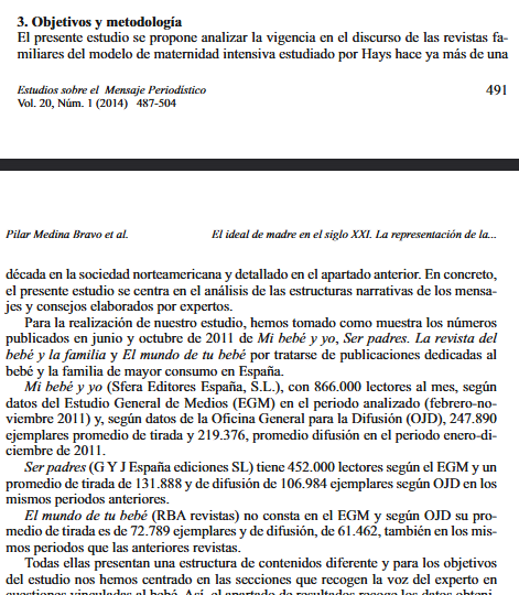 Artículo científico “El ideal de madre en el siglo XXI. La representación de la maternidad en las revistas de familia” (2014)