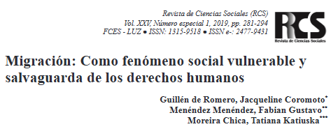 Artículo científico “Migración: Como fenómeno social vulnerable y salvaguarda de los derechos humanos” (2019)
