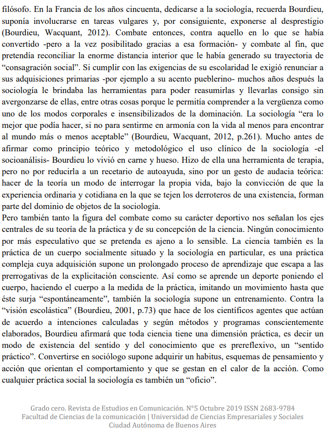 Artículo científico “Pierre Bourdieu sociólogo del sufrimiento. Aportes para la sistematización de una metodología de análisis de los fenómenos sociales”  (2019)