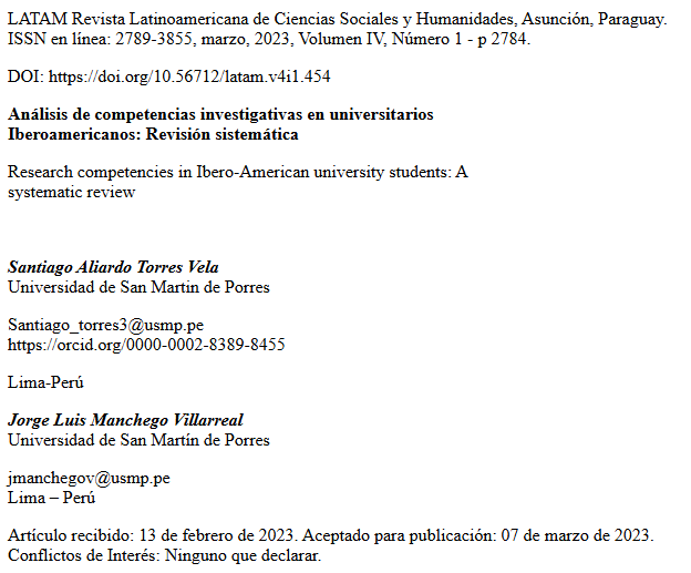 Artículo científico “Análisis de competencias investigativas en universitarios Iberoamericanos: Revisión sistemática” (2023)