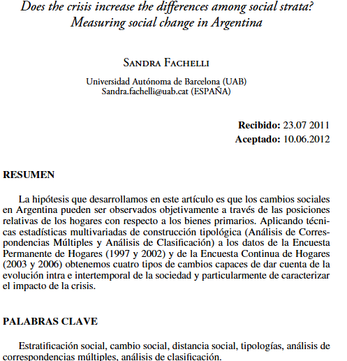 Artículo científico “¿La crisis aumenta las diferencias entre estratos sociales? La medición del cambio social en Argentina” (2013)