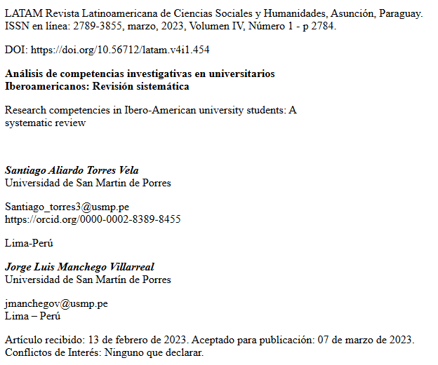 Artículo científico “Análisis de competencias investigativas en universitarios Iberoamericanos: Revisión sistemática” (2023)