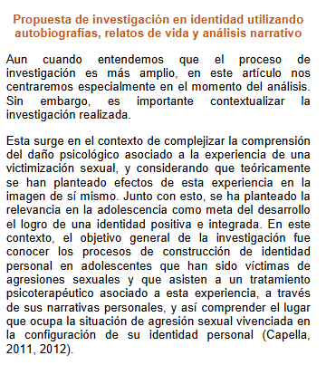 Artículo científico “Una propuesta para el estudio de la identidad con aportes del análisis narrativo.” (2013)