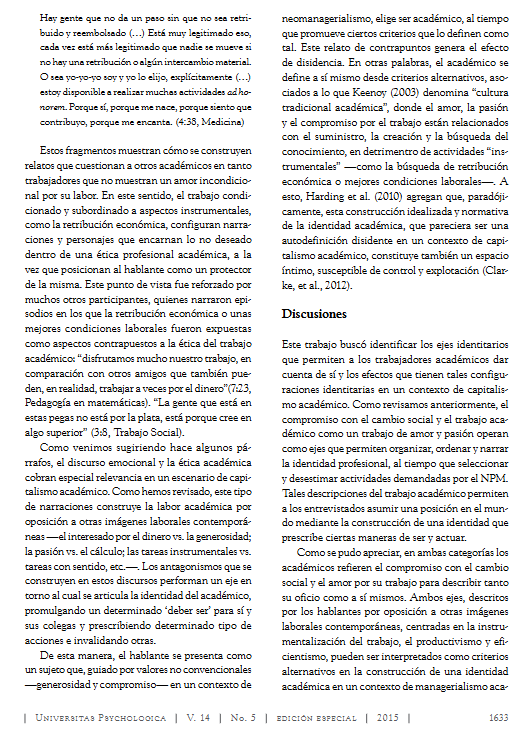 Artículo científico “Nosotros los académicos. Narrativas identitarias y autodefinición en la universidad actual” (2015)