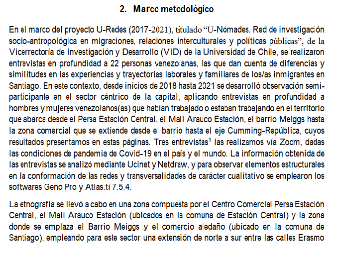 Artículo científico ‘Migración venezolana reciente en Chile: Inserción socioeconómica, comercio y redes intra e interétnicas en Santiago (2018-2021)’ (2022)
