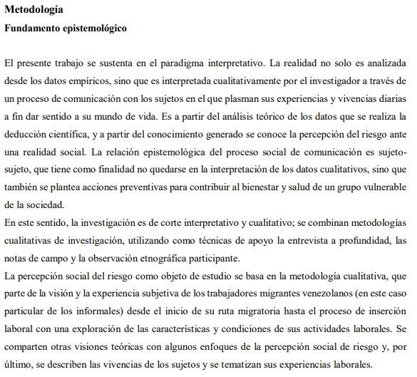 Artículo científico ‘Percepción social de los riesgos laborales en trabajadores migrantes venezolanos en Quito-Ecuador, 2019’ (2020)