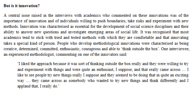 Artículo científico ‘[Trad.] ¿Pero es innovación?: El desarrollo de nuevos enfoques metodológicos en la investigación cualitativa’ (2013)