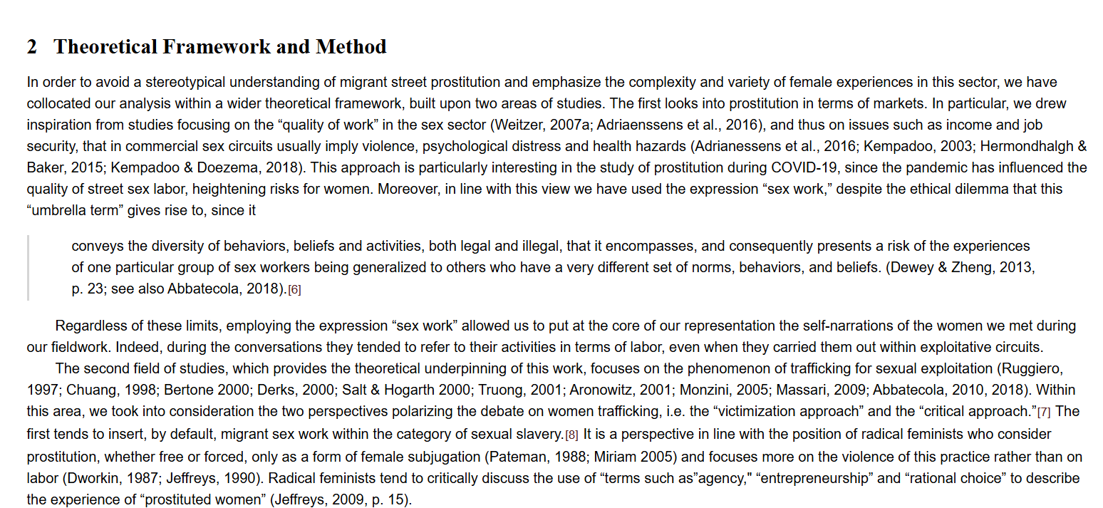 Artículo científico ‘[Trad.] Prostitución callejera de mujeres migrantes durante la COVID-19 en Milán. Un estudio cualitativo sobre cómo las trabajadoras sexuales afrontaron los desafíos de la pandemia.’ (2022)