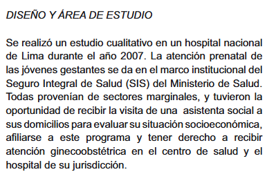Artículo científico ‘Interacción entre el personal de salud y las jóvenes embarazadas durante el control prenatal: Un estudio cualitativo.’ (2010)