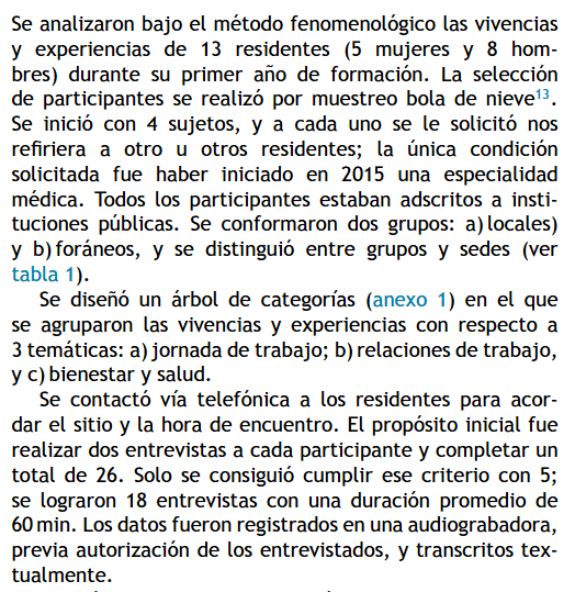 Artículo científico ‘Vivencias y experiencias de médicos residentes mexicanos durante su primer año de formación académica.’ (2017)